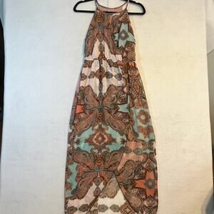 Sweet Storm Maxi Dress Women’s Large | Paisley Boho Halter Chiffon Resort Dress